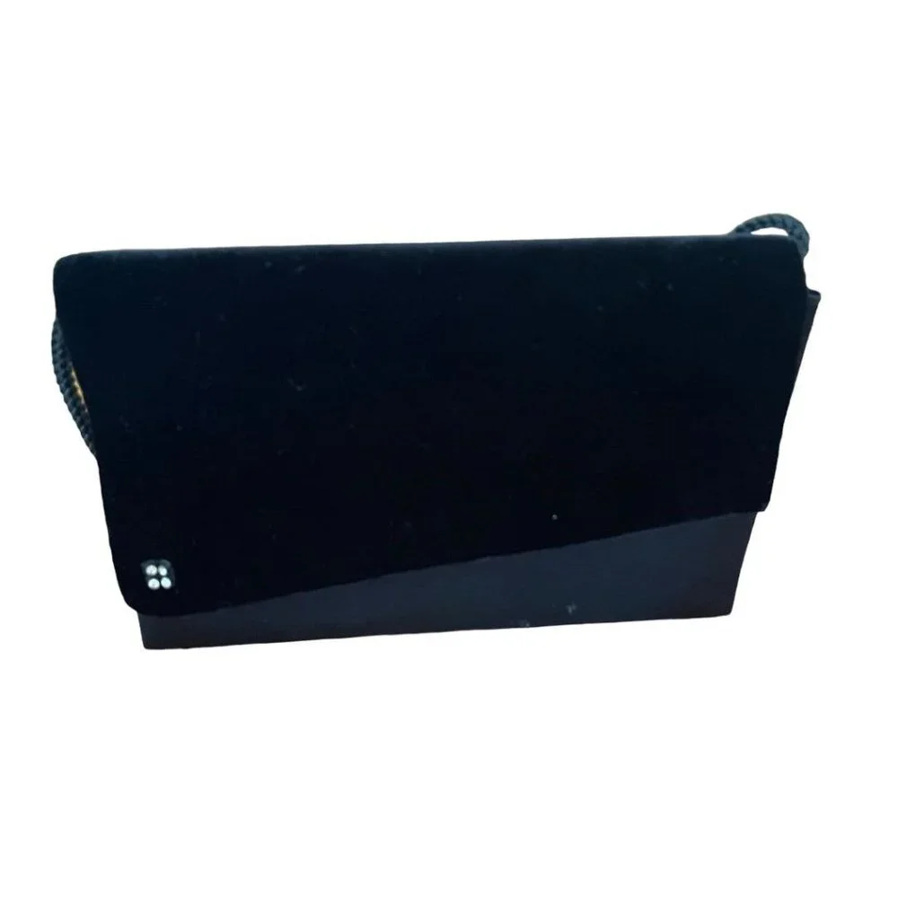 Vintage 1990s La Regale Satin and Velvet Black Evening Bag Clutch‎ Shoulder Bag